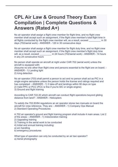 CPL Air Law Ground Theory Exam Compilation Complete Questions