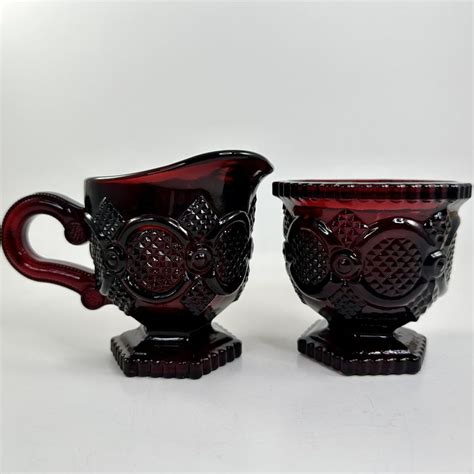 1980s Avon The 1876 Cape Cod Collection Ruby Red Sugar Creamer Set