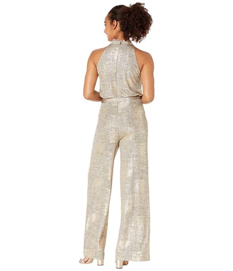 Vince Camuto Synthetic Metallic Halter Jumpsuit Lyst