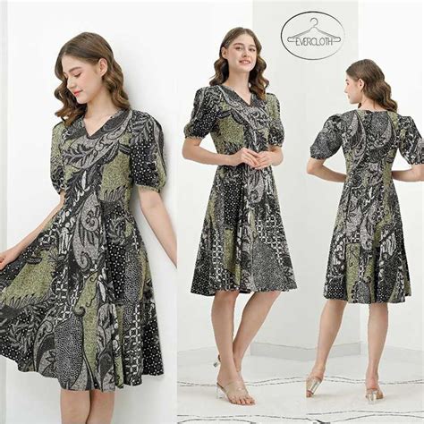 Jual Evercloth Jesi Dress Batik Modern Wanita Gaun Terusan Jumbo