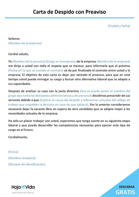 Plantilla Carta De Recomendacion Carta De Despido Sin Justa Causa En