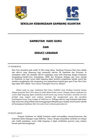 Kertas Kerja Sambutan Hari Raya Aidilfitri Hari Guru Sergam