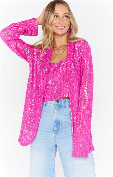 Dance Blazer Pink Disco Sequin M Hot Pink Blazers Sequin Blazer Simple Black Dress