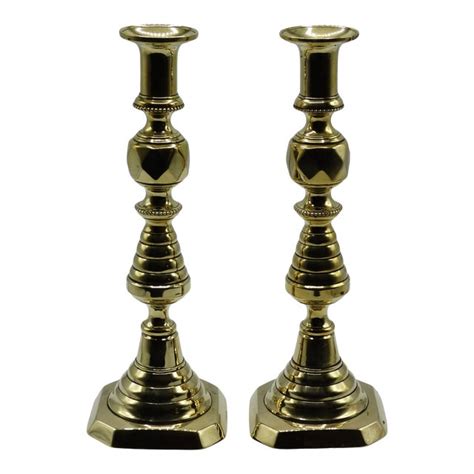 Antique English Brass Beehive Candlesticks A Pair Chairish