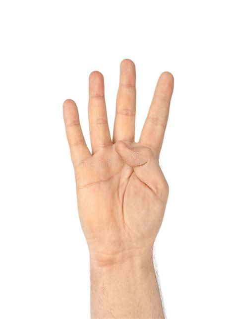 Hand With Four Fingers Up Isolated On White Background Stock Photo