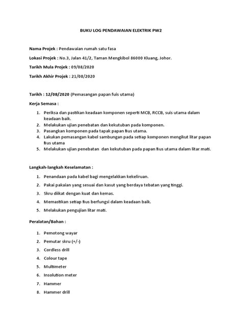 Buku Log Pendawaian Elektrik Pw2 K5 Pdf