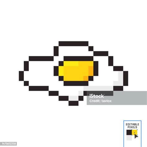 One Fried Egg Pixel Art Vector Illustration On White Background向量圖形及更多