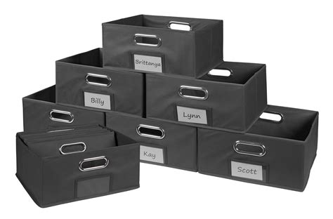 Collapsible Home Storage Set of 12 Foldable Fabric Low Storage Bins- Grey - Walmart.com