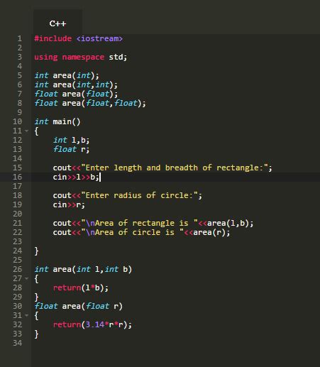 Program To Calculate Area Of Circle And Area Of Rectangle Using Function Overloading Using C