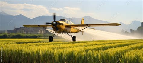 Flying Crop Duster Spraying Pesticide Generative AI Technology Stock