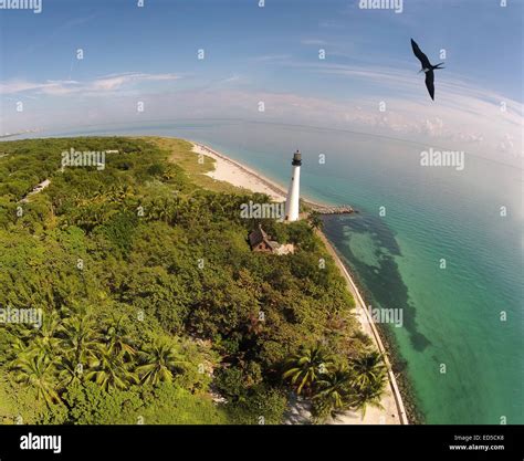 South Florida lighthouse in Key Biscayne seen from birds eye view Stock ...