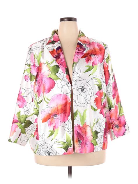 Susan Graver 100 Polyester Floral White Blazer Size 2x Plus 72