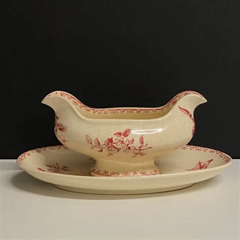 ANCIENNE SAUCIÈRE SARREGUEMINES Digoin Modèle Favori Rose EUR 19 00