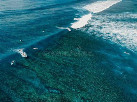 Aerial View With Surfing On Wave Perfect Waves With Surfers In Clear