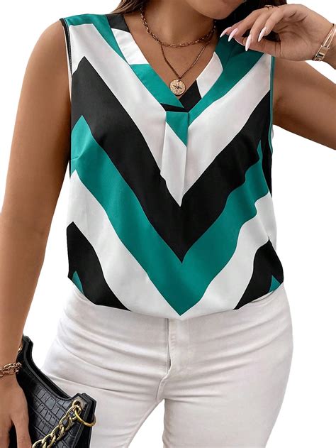 Soly Hux Women S Plus Size Sleeveless V Neck Blouse Summer Printed