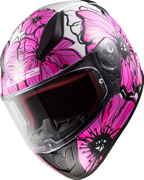 Casco Integral Moto Mujer Ls Rapid Poppies Blanco Rosa Ff Tienda