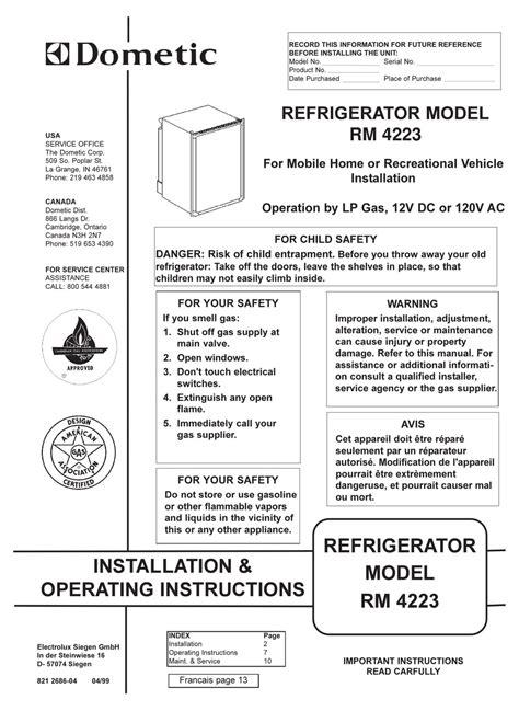 Dometic Rm 4223 Installation And Operating Instructions Manual Pdf Download Manualslib