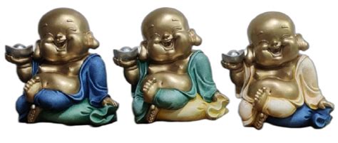 Color Coated Fiber Good Luck Laughing Buddha Statue Set For Decoration