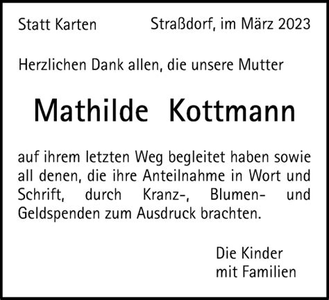 Traueranzeigen Von Mathilde Kottmann OstalbTrauer