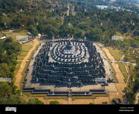 World Biggest Buddhist Temple, Borobudur aerial view in Indonesia Stock ...