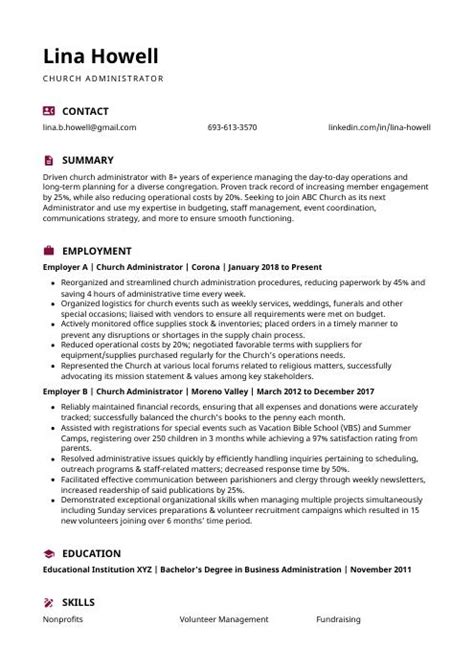 Church Administrator Resume Cv Example And Writing Guide