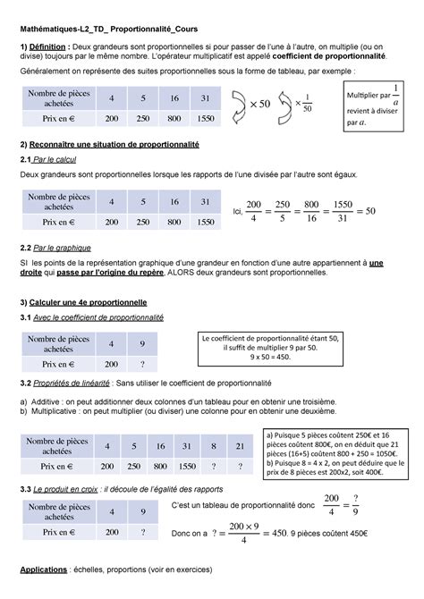 Cours Proportionnalit Math Matiques L Td Proportionnalit Cours