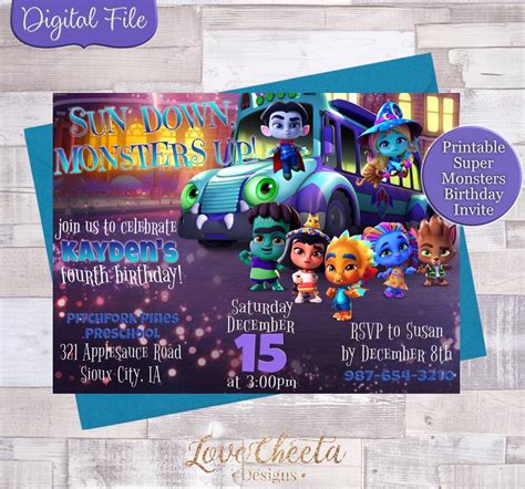 Super Monsters Invitation Netflix Super Monsters 2 Birthday Etsy