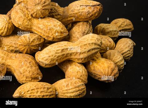 Peanuts Arachis Hypogaea In Shell On Dark Background Close Up