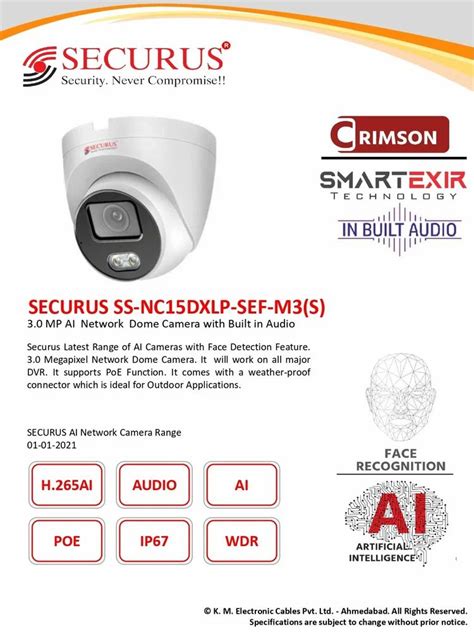 Digital Camera SECURUS SS NC15DXLP SEF M3 S Camera Range 20 TO 30 M