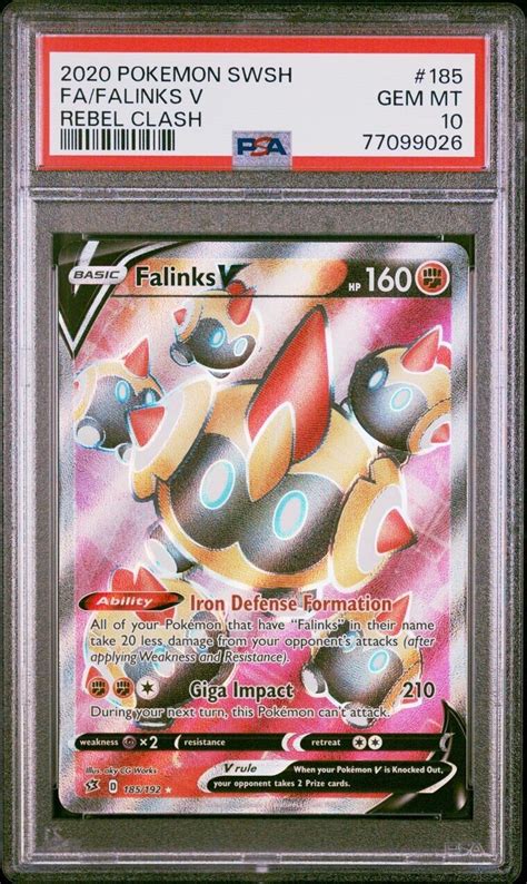 Psa 10 Gem Mint Falinks V 185 192 Rebel Clash Full Art Ultra Rare Holo