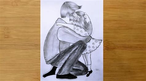 How To Draw A Daughter Hugging Father Pencil Sketch Baby Drawing