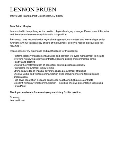 Global Category Manager Cover Letter Velvet Jobs