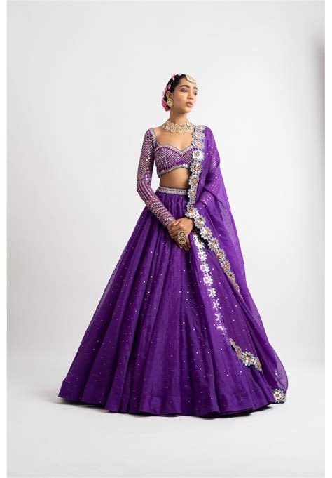 Vvani By Vani Vats Purple Silk Organza Lehenga Set With Dupatta