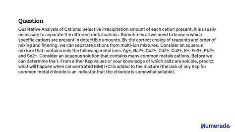 SOLVED Qualitative Analysis Of Cations Selective Precipitation To