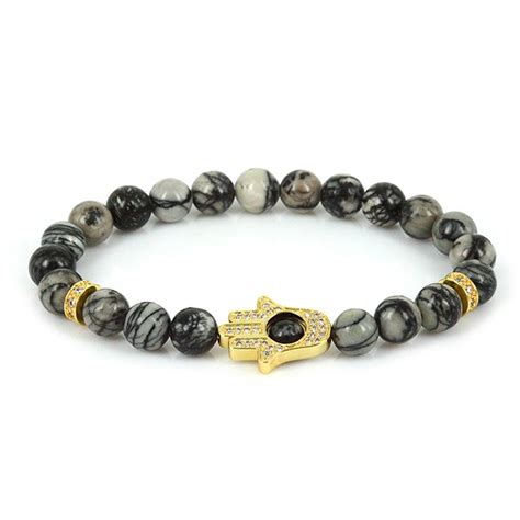 Pulsera de mano de Fátima para hombre y mujer brazalete con cuentas de