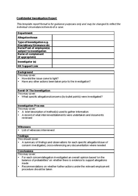 Hr Investigation Report Template Professional Templates Report