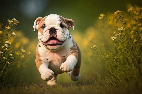 Premium AI Image | This cute English bulldog puppy is having fun in the ...