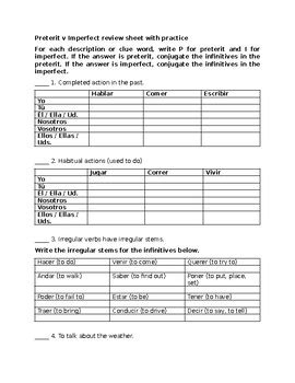 Preterit V Imperfect Review Sheet With Practice By Kunal Patel TPT