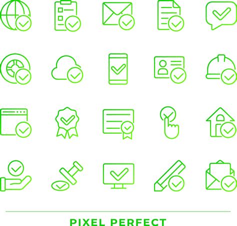 Checkmark Pixel Perfect Gradient Linear Vector Icons Set Information Validation Signs Marks