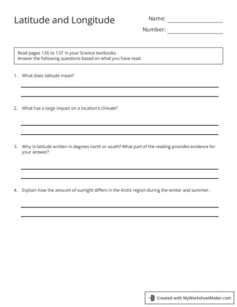 Latitude and Longitude - My Worksheet Maker: Create Your Own Worksheets