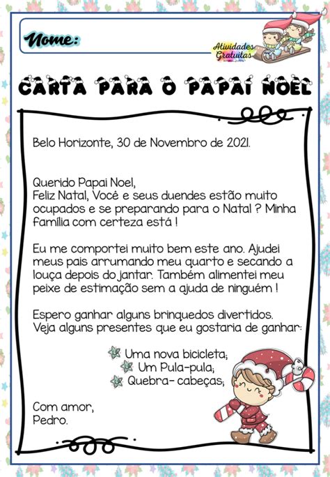 Atividade Carta Para O Papai Noel Ano