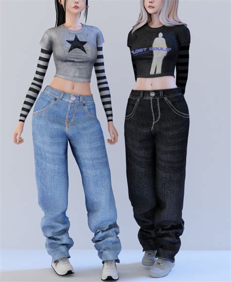 Alpha Maxis Match CC Finds Babyetears Navy Jeans X Top Long Sleeve