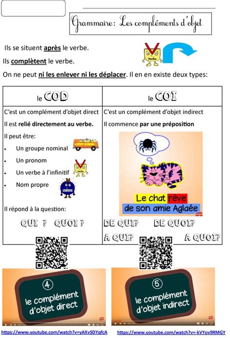 Grammaire CE2 CM1 CM2 Les compléments dobjet COD COI Monsieur Mathieu