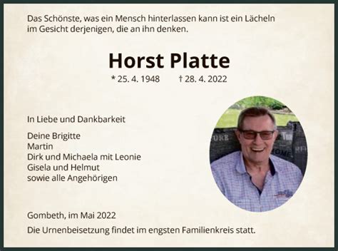 Traueranzeigen Von Horst Platte Trauer Hna De