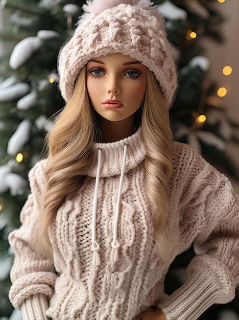 Premium AI Image A Barbie Doll In Front Of A Christmas Tree With