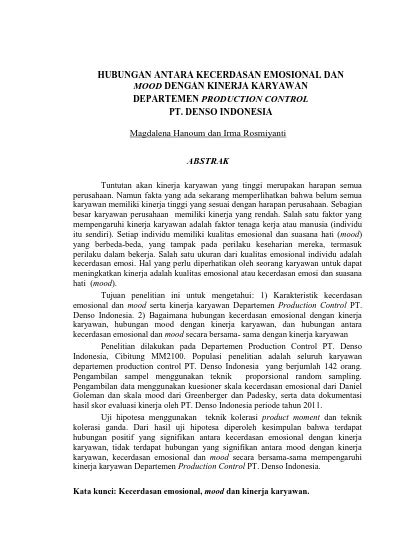 HUBUNGAN ANTARA KECERDASAN EMOSIONAL DAN MOOD DENGAN KINERJA KARYAWAN