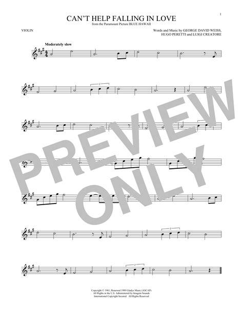 Cant Help Falling In Love By Elvis Presley Sheet Music For Violin Solo At Sheet Music Direct