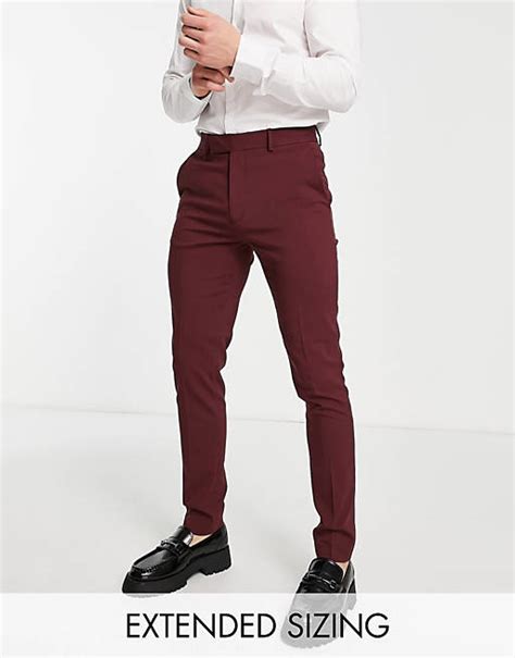 Asos Design Skinny Smart Trousers In Burgundy Asos