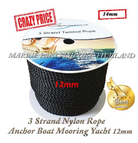 Mm Black Strand Nylon Rope Anchor Boat Mooring Yacht Moorings