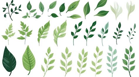 Premium Vector A Collection Of Green Leaves And Plants